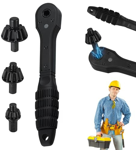2 in 1 Drill Chuck Ratchet Spanner, 4-Piece Iron Drill Wrench Set, Chuck Keys for Drills, Universal Double Head Wrench Spanner Adapter for Electric Drills & Power (1Set)