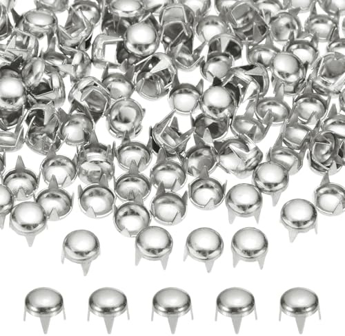 PATIKIL 180 Pcs Remache De Cúpula Redonda De 6 Mm Clavos Color Plateado | De Metal Con 4 Púas, Para DIY Artesanía En Cuero Reparación Y Decoración De Ropa Cinturones Bolsos Y Zapatos