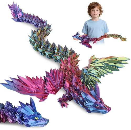 JONRRYIN 3D Gedrucktes Drache, 60CM Drachen Spielzeug mit Augen, Kreative Spielzeug und Deko, Erwachsene Kinder Drachen 3D Deko Schreibtischspielzeug Geschenke