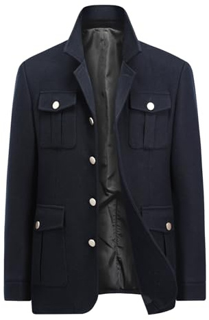 Allthemen Manteau Homme Laine Hiver Chaud Parka Pardessus Simple Boutonnage Ample Duffle-Coat Casual Navy M