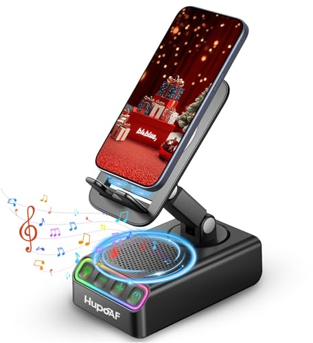 Hupoaf Wireless Induction Speaker, Phone Speaker Amplifier with Colorful Ambient Light, Gifts for Men Women, Phone Stand Speaker Foldable for iPhone/Android/iPad,Kitchen,Home,Office,Outdoor