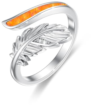ABIGY Feder Ring 925 Sterling Silber Opal Feder Ring Verstellbar für Damen Verstellbarer Ring Weihnachten Halloween Ostern Muttertag Valentinstag Geburtstag Schmuck Geschenke für Damen