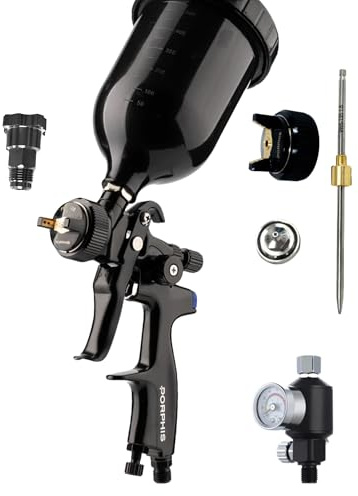 PORPHIS PHS-135 1.3mm & 1.8mm Gravity Feed Spray Gun Base/Primer Bundle – Includes Inline Regulator & Filter, PPS 1.0 Adapter, and Cleaning Kit