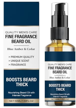 Bartöl 50 ml mit blauer Ambra & Zeder – Pflegendes Beard Oil für Herren – Nährendes Bartpflege Öl für einen weichen & geschmeidigen Bart – Zieht schnell ein, ideales Männer Geschenk
