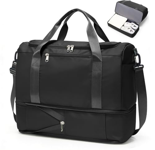 SEAFEW Reisetasche 24L, 40x30x20 Ryanair Handgepäck Tasche für Flugzeug | Weekender Sporttasche Leicht wasserdicht mit Schuhfach Travel Bag, Wickel und Kliniktasche für Geburt,Schwarz