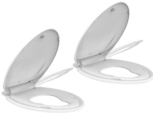 2-Pack 19 Elongated Potty Training Toilet Seats, Built-In Toddler Function with Stable No-Wiggle Design, Easy Install Detachable Seats for Child and Adult