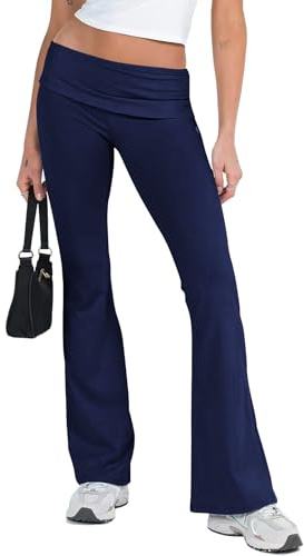 Rayson Pantaloni a Zampa Donna Elasticizzati Vita Bassa Leggins a Zampa Bootcut Comodi Chic Causcal Lavoro Allenamento(Blu Navy,M)