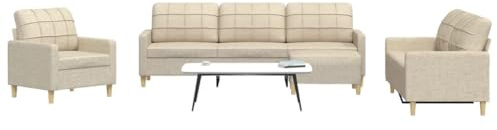 Mazoravella 4-TLG. Sofagarnitur Creme Stoff mit Metallrahmen Sitzhöhe 41 cm inklusive Fußhocker Ledercouch Wohnzimmer Lounge modern skandinavisch gemütlich
