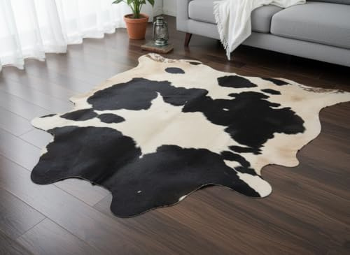 BK.LEATHER PANDA STYLE 100% REAL COWHIDE RUG - NATURAL BLACK & WHITE COW SKIN HIDE - MEDIUM DECORATIVE FUR AREA CARPET & WALL HANGING (125 X 130 cm)