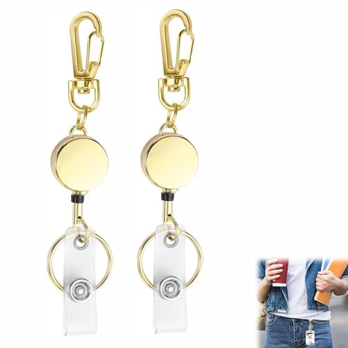 2 Stück Ausweisjojo Metall Schwerlast, Rostfreier Jojo Ausweishalter mit Karabiner & Schlüsselring, 40cm Ausziehbare Schnur Namensschild Halter für Büro, Pflegepersonal & Messe