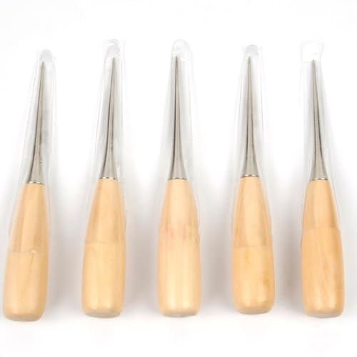 GRIRIW Strumenti Pratici Set di 3 Punteruoli Manico in Legno per Cucito e Punta in Metallo per Perforare e Cucire Pelle, per Patchwork e Fai da Te