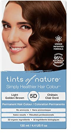 Tints of Nature 5D Light Golden Brown Permanent Hair Dye, Hellgoldbraun Permanente Haarfarbe, pflegt das Haar und deckt Grau ab, ammoniakfrei, 130 ml