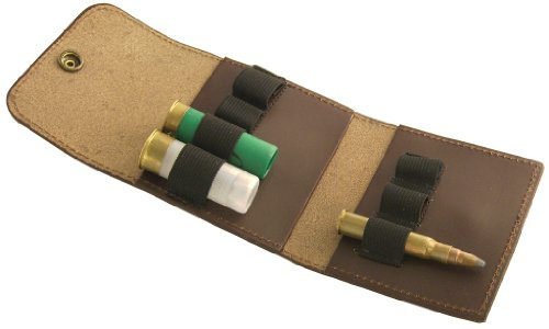 Patronenetui, Leder braun, mit Gürtelschlaufe, 3 große Kugeln / 4 Schrot