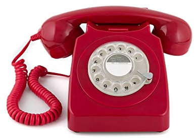GPO 746 Rotary 1970s-style Retro Landline Phone - Curly Cord, Authentic Bell Ring - Red