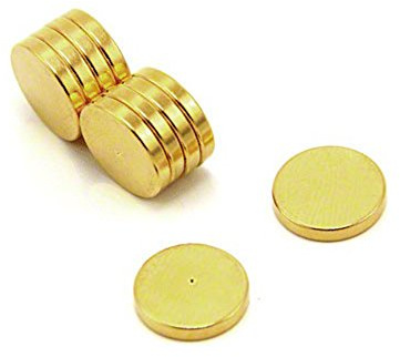 Gold Plattierter Therapie - Magnet Mit Grübchen Auf Nordwand Für Magnettherapie und Schmerzlinderung - 12mm Durchmesser x 2mm Dick - Packung von 10