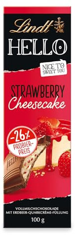 Lindt Schokolade HELLO Strawberry Cheesecake, Promotion | 6 x 100 g Tafel | Vollmilch-Schokolade mit Erdbeer-Quarkcrème-Füllung | Schokoladentafel | Schokoladengeschenk
