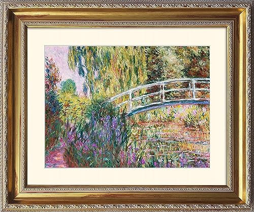 artissimo, Grand-Masters, Kunstdruck in Barock-Rahmen gerahmt, 63x53cm, AG4664, Claude Monet: The Japanese Bridge Pond with Water, Bild mit Rahmen und Passepartout, Wandbild, Poster, Wanddekoration