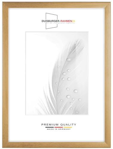 DR24 36x50 Bilderrahmen (Gold gewischt) nach Maß, 35 mm breiter MDF Holzrahmen inkl. entspiegelter Anti-Reflex Kunstglasscheibe, stabiler Rückwand, Biegestiften und Aufhängern
