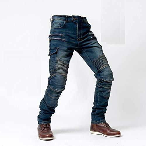YXYECEIPENO Pantalon Moto Anti-Chute en Jean Pantalon De Moto Blindé Tissu Résistant À l'usure, Coupe-Vent, Respirant Et Résistant À La Déchirure Livré avec 4 Équipements De Protection