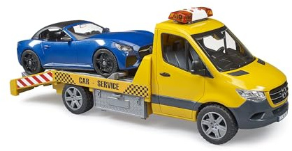 Bruder 02675 - Mercedes-Benz Sprinter Autotransporter mit Licht & Sound Modul Roadster Sportwagen Cabrio Abschlepp-Fahrzeug LKW Abschleppwagen Abschlepper mit Seilwinde 1:16