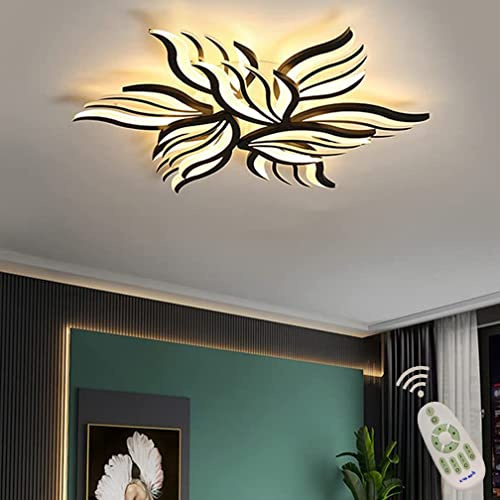 LED-taklampa Flush Mount Vardagsrumslampa Dimbar, Modern Blomsterdesign Deco-ljuskrona, Takbelysningsarmatur i akryl med fjärrkontroll för sovrum, vardagsrum, matsal (Ø85cm, svart)