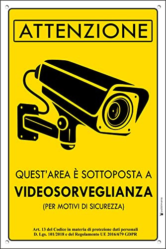 Pubblimania AREA VIDEOSORVEGLIATA Cartello in alluminio metallo 3 mm di spessore. Telecamera CCTV (N° 1 - Cm 20x30)