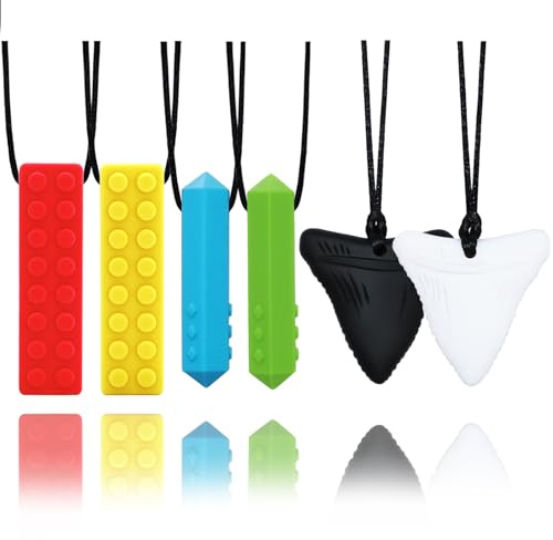 Chew Toys for Autistic Children 6 Pack, Sensory Chew Necklace Buddy for Kids with Autism, ADHD, SPD, Chewing, Biting, Silicone Oral Chewy Toys Teething Necklace for Adults Reduce Anxiety Fidget