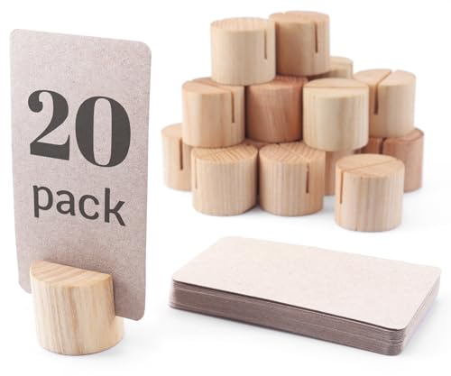 TOROS STORE Minibordshållare av trä med 25 brädkort i kartongpapper, bordskorthållare, namnkorthållare för bord, träbild och skylthållare, ljusbeige, 20 stycken