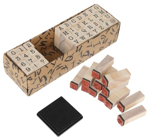 Molain 40 Pcs Letter Number Stamps, Small Wooden Rubber Stamps 0.2 Inch Alphabet Letter Number with Symbol Set Craft Ink Stamp Stamper Seal for Scrapbooking Photo Envelope DIY Craft Card