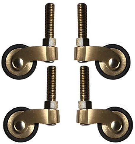 NSNYDNZ Rollen, 4 Stück antike Vintage Möbelrollen, 25mm Rollen, Transportrollen, 360° drehbares Rad, gummierte Rollen, Lenkrollen aus massivem Messing mit M8 Gewindestange, for Möbel, Sessel