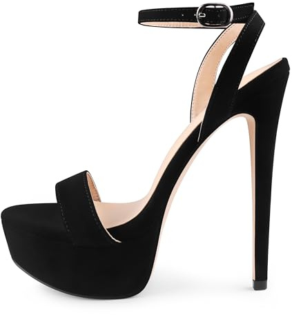 MERUMOTE Women's Platform Heels Sky High Heel Sandals Party Bridal Evening Shoes Black Nubuck US7.5