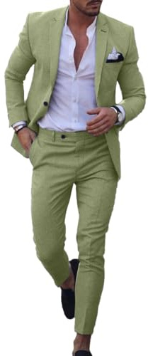 Dbutiy Conjunto de 2 piezas de lino para hombre, traje de novio para verano, playa, boda, traje de novio para hombre, chaqueta y pantalones de esmoquin