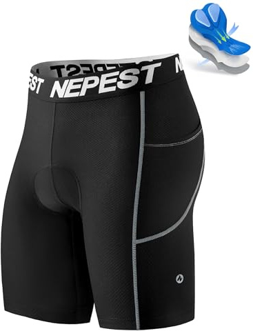 Nepest Cycling Underwear for Men Bike Shorts 4D Padded Anti-Slip Leg Grips | Mountain Bike Liner with Padding, 4-Way Stretch, 2 Side Pockets, Moisture-Wicking, Breathable, Lightweight, Quick Dry, Biking