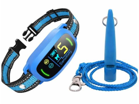 Collier Anti aboiement,Sifflet Offert.Garantie 1 an.Collier Dressage,Chiens Toutes Tailles avec Vibration et Son,sans Choc Electrique, Rechargeable,5 Niveaux de Sensibilité Réglables,Etanche IP67