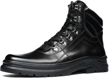 MlYJmer vardagliga ankelstövlar för män läder motorcykelstövel chukka dragkedja Combat Botas, Svart, 42.5 EU