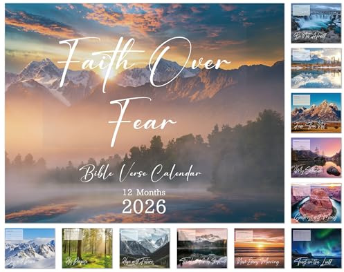 Faith Over Fear Bible Verse Wall Calendar 2026-12-Month with Bible Verse & Nature Scenes (Jan 2026 -Dec 2026), 9x12 Closed, KJV Scripture, Thick Paper Christian Monthly Calendar for Home Office