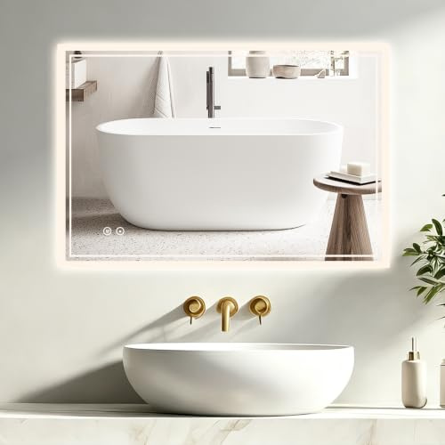 AILRINNI Espejo para Baño - 70 * 50cm Espejo Cuadrado LED | Iluminación 3 Colores, IP54, con Luz Regulable, Anti-Niebla, Función Memoria, Ideal para Baño, Dormitorio, Sala y Entrada