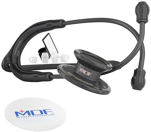MDF MD One Stainless Steel Stethoscope, Adult, Black Tube, Black Chestpieces-Headset, MDF777BO