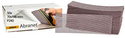 Mirka Schleifstreifen Abranet 70x198 mm Klett Korn P240 50 Stk | Netz-Schleifstreifen mit Klett ideal für Holz Spachtel Lack Kunststoff Trockenbau Gips Schleifen