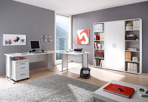 OFFICE LINE Eckschreibtisch in Weiß - Moderner Bürotisch Computertisch mit großer Arbeitsfläche und Rollcontainer - 220/170 x 72 x 70 cm (B/H/T)