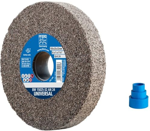 PFERD Schleifbockscheibe UNIVERSAL, 150x25x32mm, A24, 39008426 – Harte Schleifscheibe für universelle Schleifaufgaben, mit Reduzierhülsen (25/20/16mm)