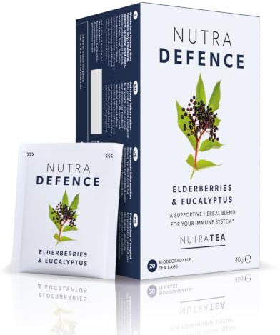 Nutra Tea NUTRADEFENCE Cold & Flu Tea for Immune Support, 120 Tea Bags | Immune Booster Tea blend with Eucalyptus, Elderberry & Mullein, Herbal Cough Tea, Caffeine Free, Reusable, Wrapped, Vegan