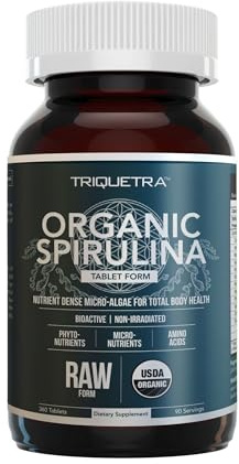 Organic Spirulina Tablets (360 Tablets) - Made with Parry® Spirulina, The Best Spirulina in the World, Highest Nutrient Density - Non-Irradiated, 3 Organic Certifications (90 Servings)
