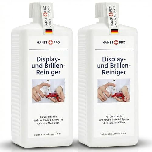 HANSE PRO Brillen-Reiniger, 2 x 500 ml I Pflege I Reinigungs-Spray I schnelle und streifenfreie Reinigung von Brillen und Display-Oberflächen I ideal zum Nachfüllen