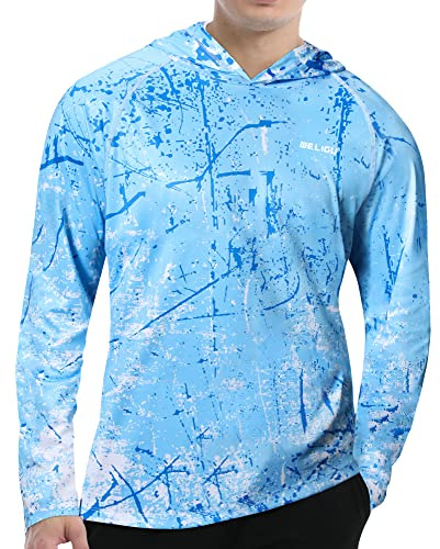 Men's UPF 50+ Sun Protection Hoodie Shirt Long Sleeve SPF Fishing Outdoor UV Hiking Shirts Lightweight L