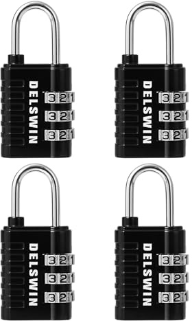 DELSWIN Combination Lock 3-Digit Small Padlock - 4Pcs Resettable Combo Lock for School Gym Locker, Outdoor, Fence, Gate, Waterproof Luggage Locks for Travel Backpack