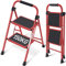 KINGRACK 2 Step Folding Ladder With Non-Slip Wide Pedal, Handle, Sturdy Steel Construction - Lightweight and Portable, Red