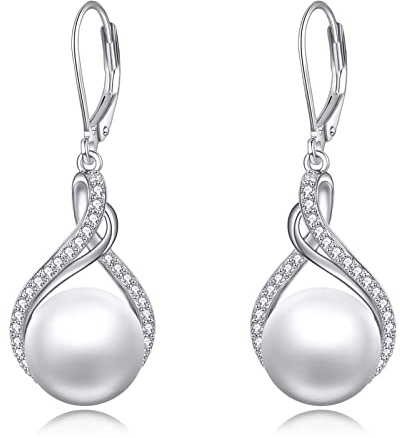 Perlen Ohrringe Damen Ohrringe Silber 925 Perlenohrring Hängend Ocean Wave Ohrring Geschenke für Mädchen