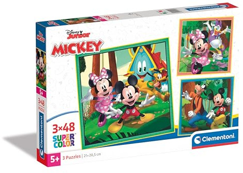 Clementoni Supercolor Disney Mickey Maus & Seine Freunde Puzzle 3 x 48 Teile - Disney Puzzle für Kinder ab 5 Jahren - buntes Kinderpuzzle mit besonderer Leuchtkraft & Farbintensität 25298