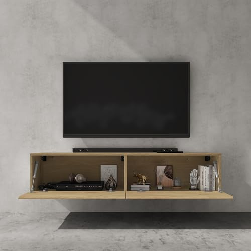 doporro Meuble TV Bas 160x40,2x30cm Armoire TV avec Portes | Table de Télévision Salon, Meuble TV Suspendu, Marron Clair, Panneaux en Bois, Fernsehschrank02